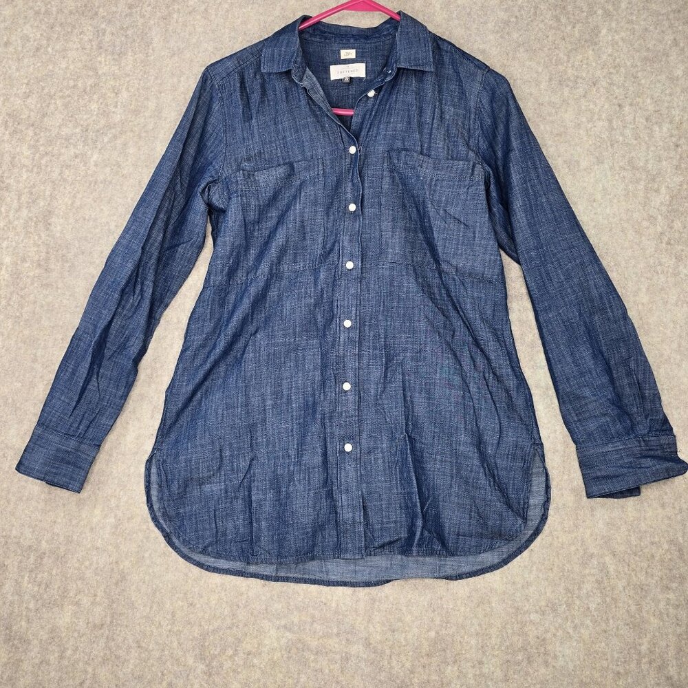 Ann Taylor LOFT Button-Up Blue Chambray Long Sleeve Shirt XS Cotton Softened